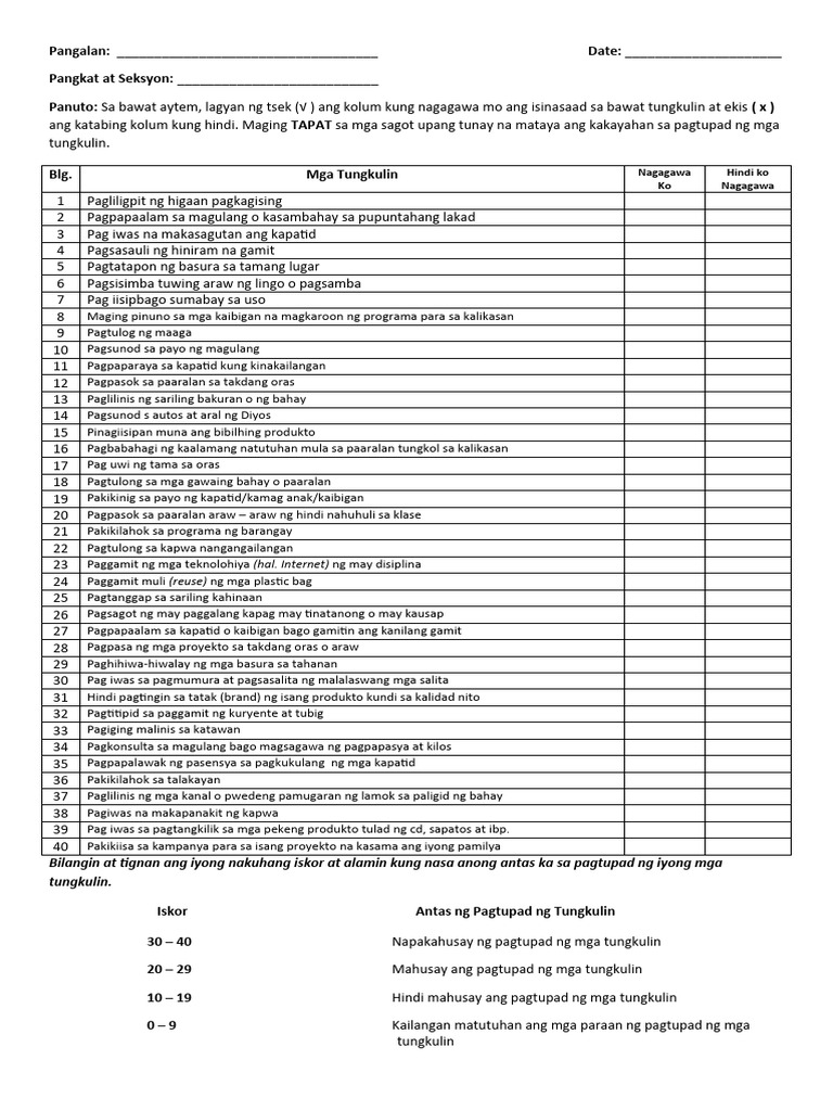 Checklist Mga Tungkulin | PDF