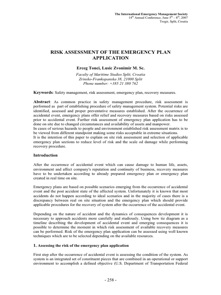 Risk Assesment of The Emergency Plan Application Xgepgwsaw5 | PDF ...