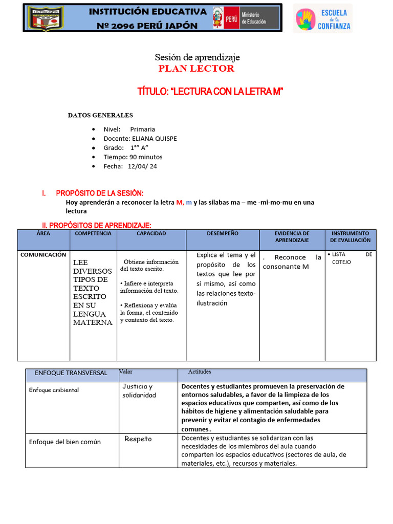 Sesion de Plan Lector M | PDF | Aprendizaje | Enseñando