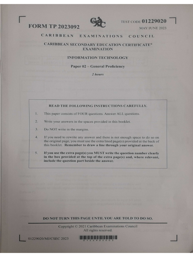 CSEC IT Paper 2 Solutions 2023 | PDF | Computer Data Storage | Backup