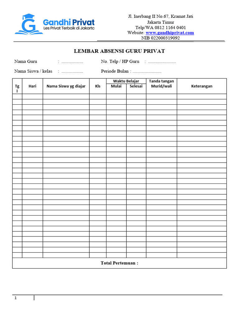 Lembar Absensi Gandhi Privat | PDF