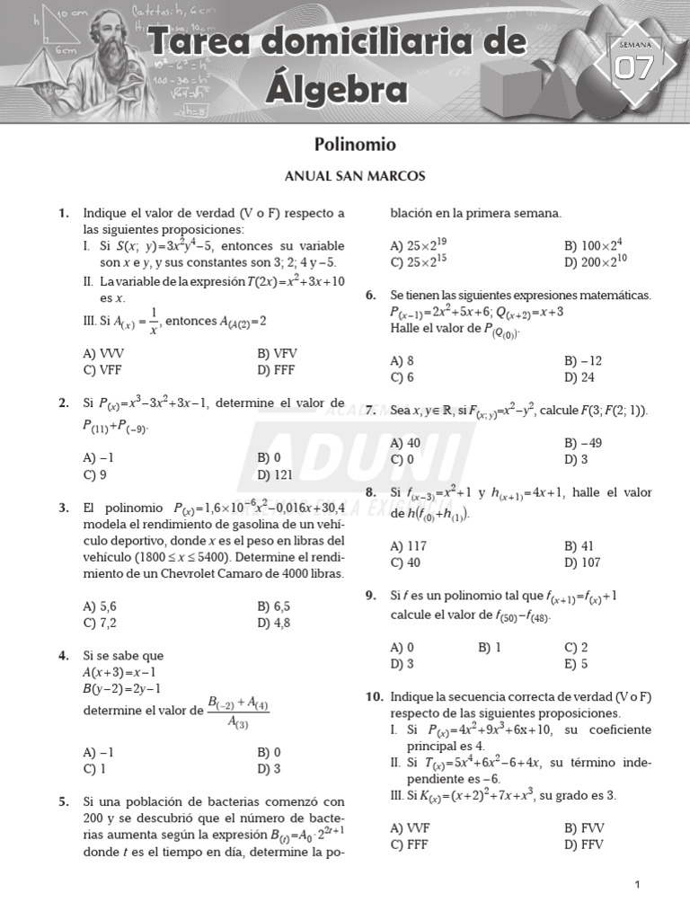 Tarea de Álgebra: Ejercicios y Respuestas | PDF | Análisis matemático ...