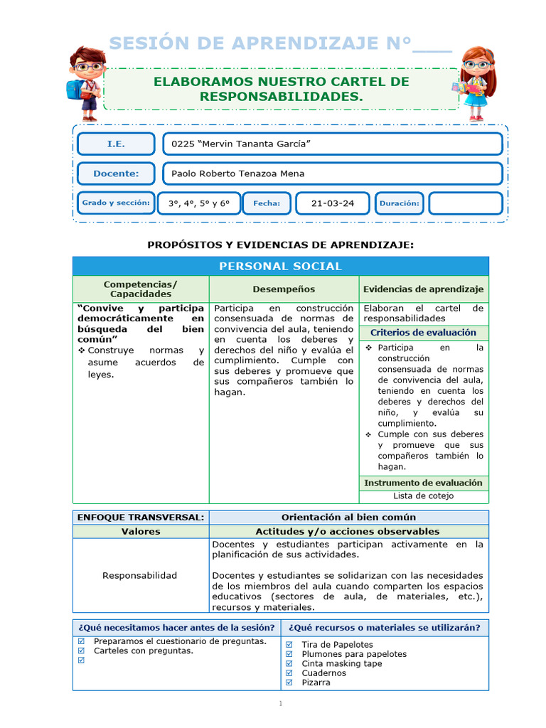 Responsabilidades en el Aula Infantil | PDF | Evaluación | Salón de clases