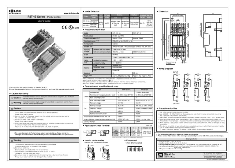 R4T-S Series Relay User's Guide | PDF | Relay | Electrical Wiring