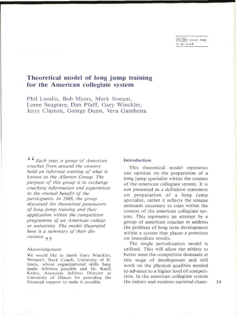 Theoretical Model of Long Jump Training For T | PDF | Strength Training ...