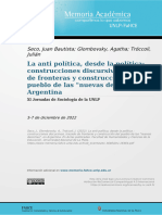 La Anti Política, Desde La Política: Construcciones Discursivas, Trazado de Fronteras y Construcción Del Pueblo de Las "Nuevas Derechas", en Argentina