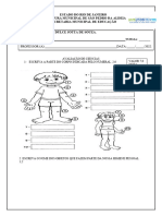 Avaliação de Ciencias 1 - 3 Ano.