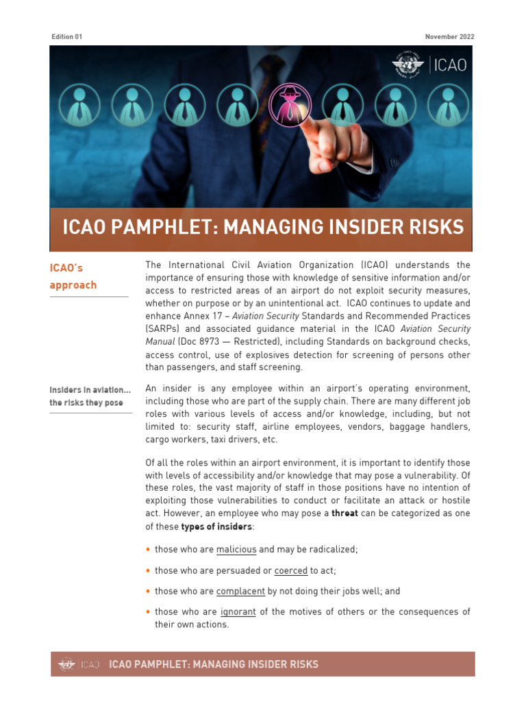 ICAO Pamphlet Managing Insider Risks | PDF | Risk Assessment | Risk