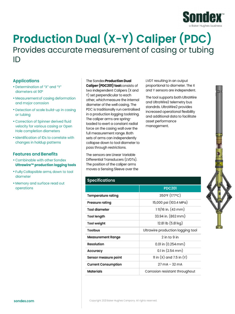 Sondex-Production Dual caliper-PDC-spec - 1 | PDF