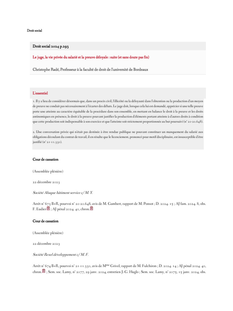 Preuve déloyale en droit social 2024 | PDF | Justice | Crime et violence