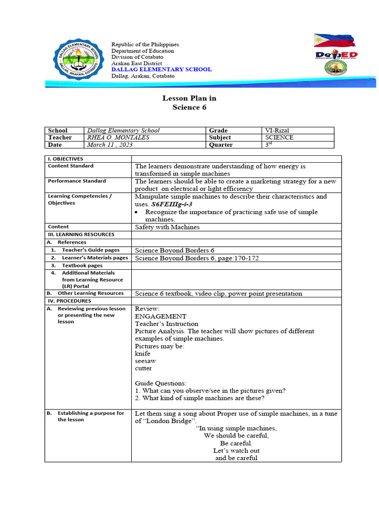 Cot Lesson Plan In Science 3rd Quarter Pdf Lesson Plan Learning