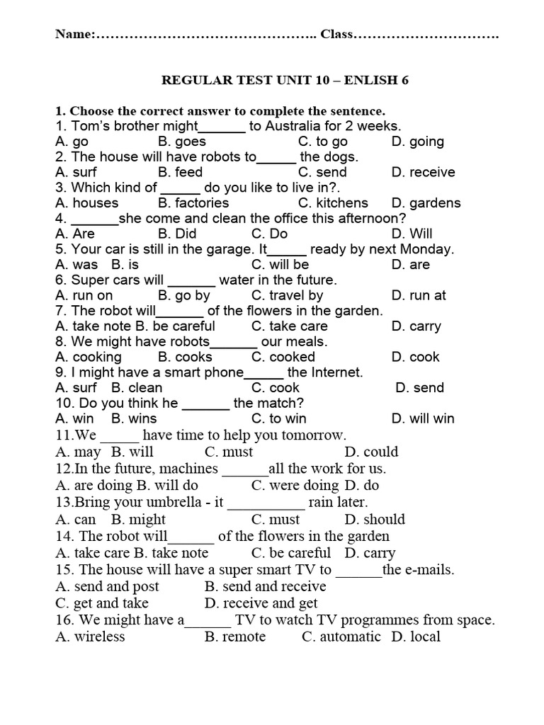 English 6 Unit 10 Test Questions | PDF