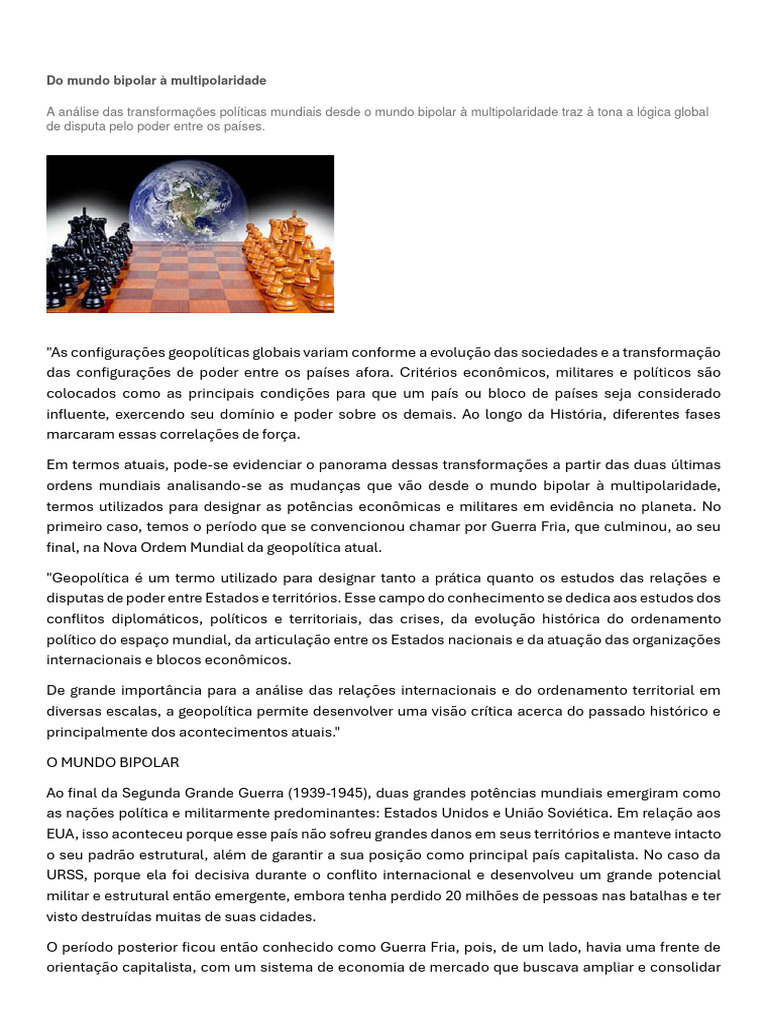 Mundo Bipolar e Multipolar Globalização | PDF | Globalização | Geopolítica