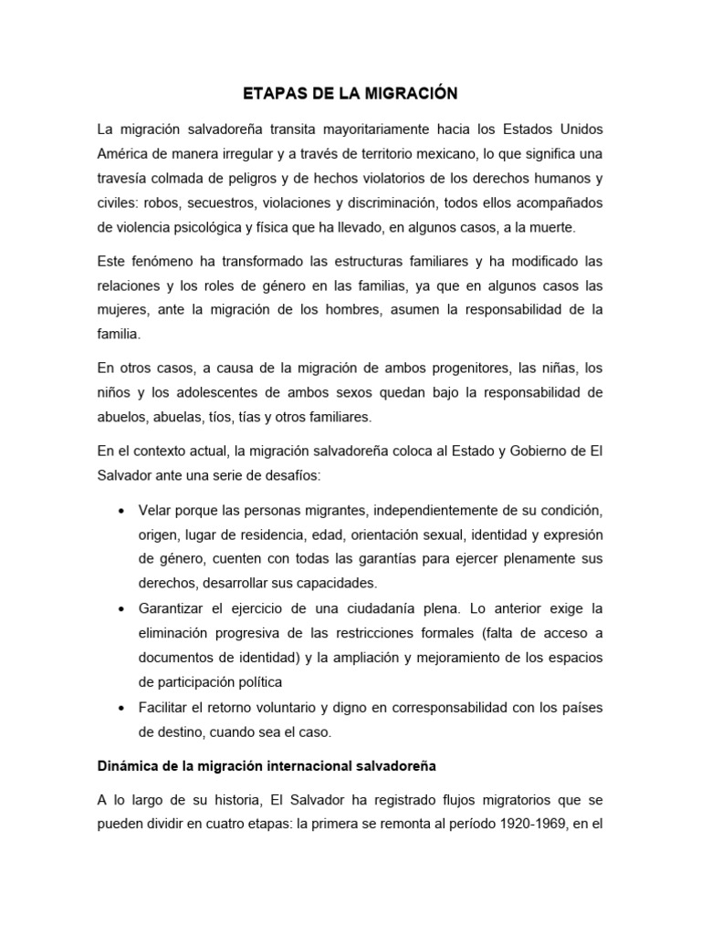 Etapas de La Migración | PDF | Migración humana | El Salvador