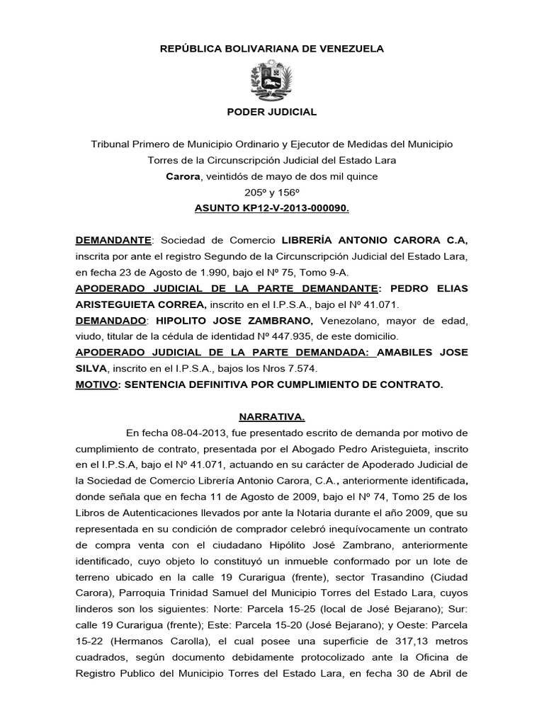 Sentencia Definitiva en Primera Instancia | PDF | Daños y perjuicios