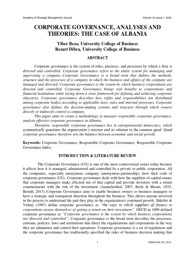 View of Corporate Governance, Analyses | PDF | Governance | Corporate Governance