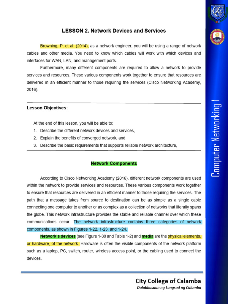 Network Devices and Services Overview | PDF | Computer Network ...