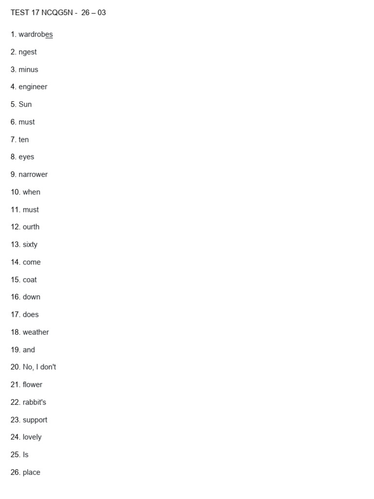 Vocabulary Test: Words and Phrases | PDF