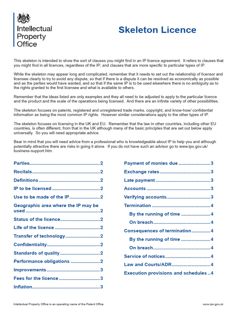 Skeleton-Licence LICENCIA TIPO UK | PDF | License | Royalty Payment