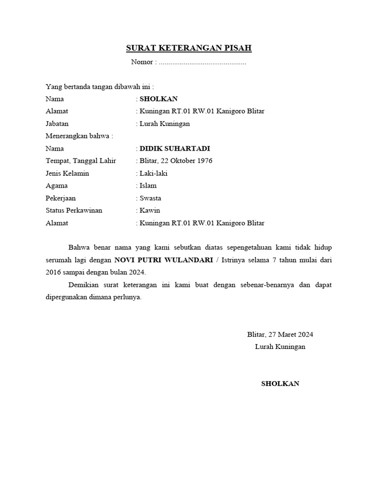 Surat keterangan pisah pdf
