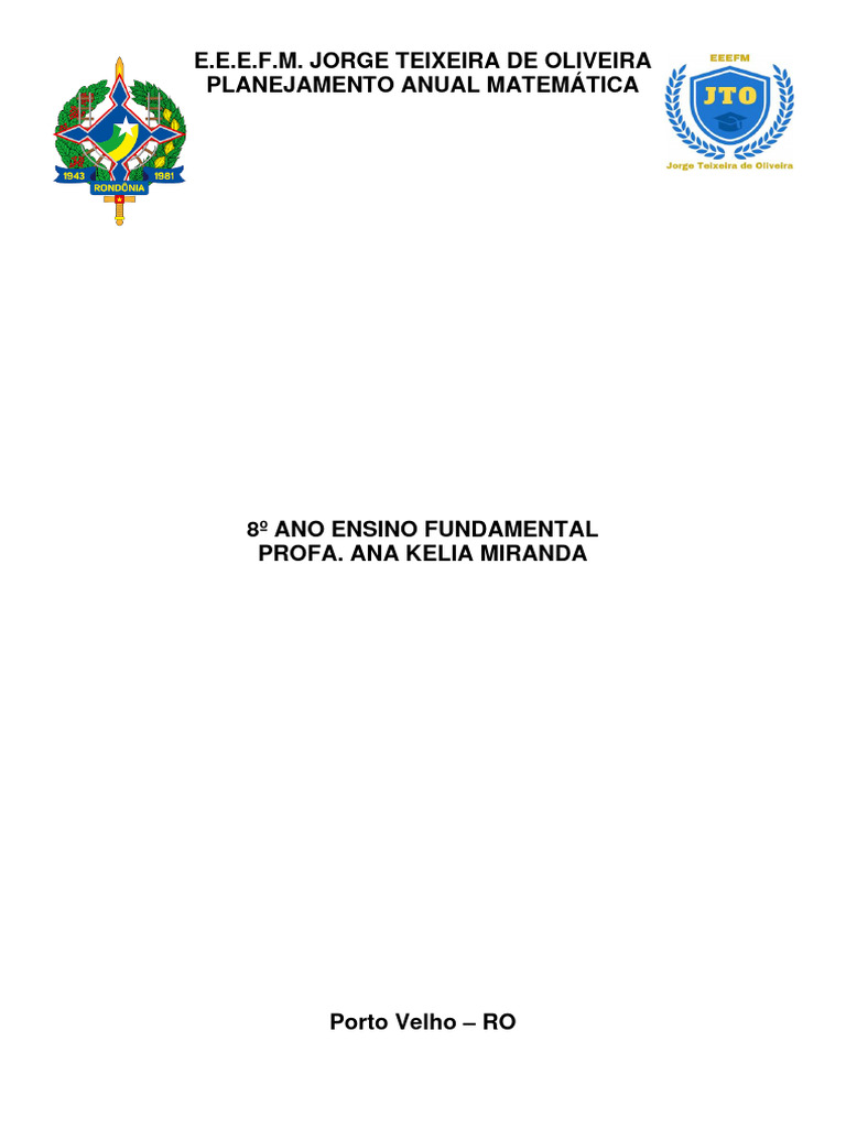 Planejamento Matemática 8 Ano | PDF | Equações | Triângulo