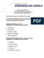 Criterios de Evaluación Marzo - Agosto 2023