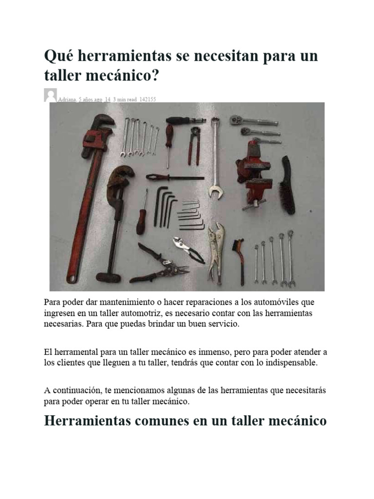 Qué herramientas se necesitan para un taller mecánico | PDF | Coche