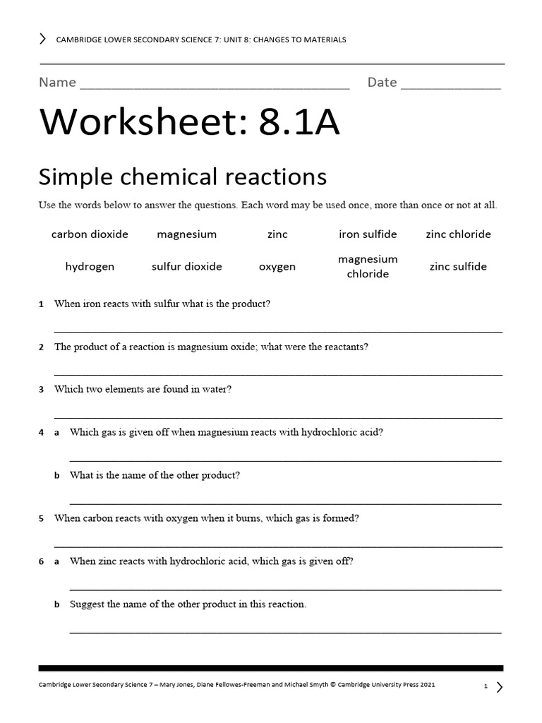 Changes to Materials: Chemical Reactions | PDF | Oxide | Magnesium