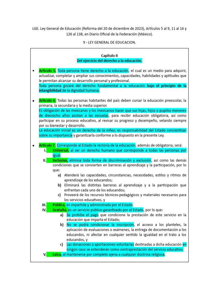 Ley General de Educacion | PDF | Educación de la primera infancia ...