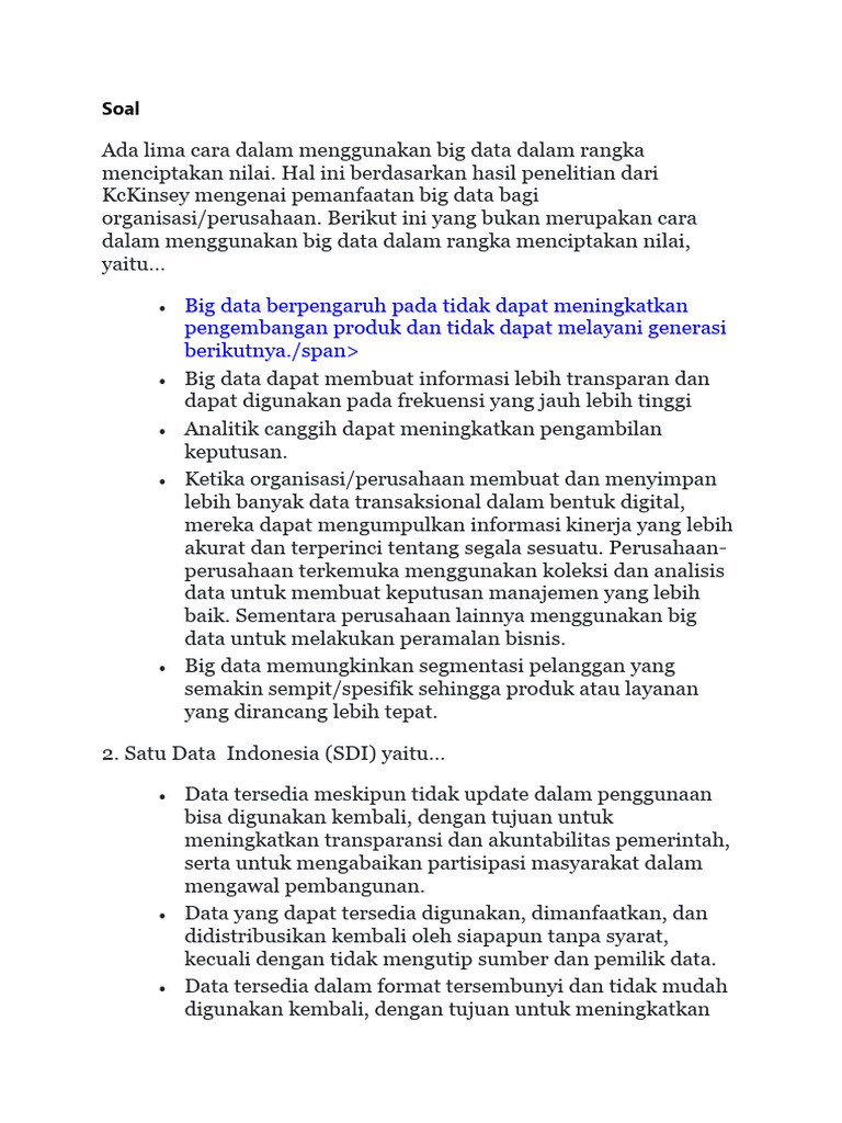 Soal dan Jawaban Big Data dan Transformasi Digital | PDF