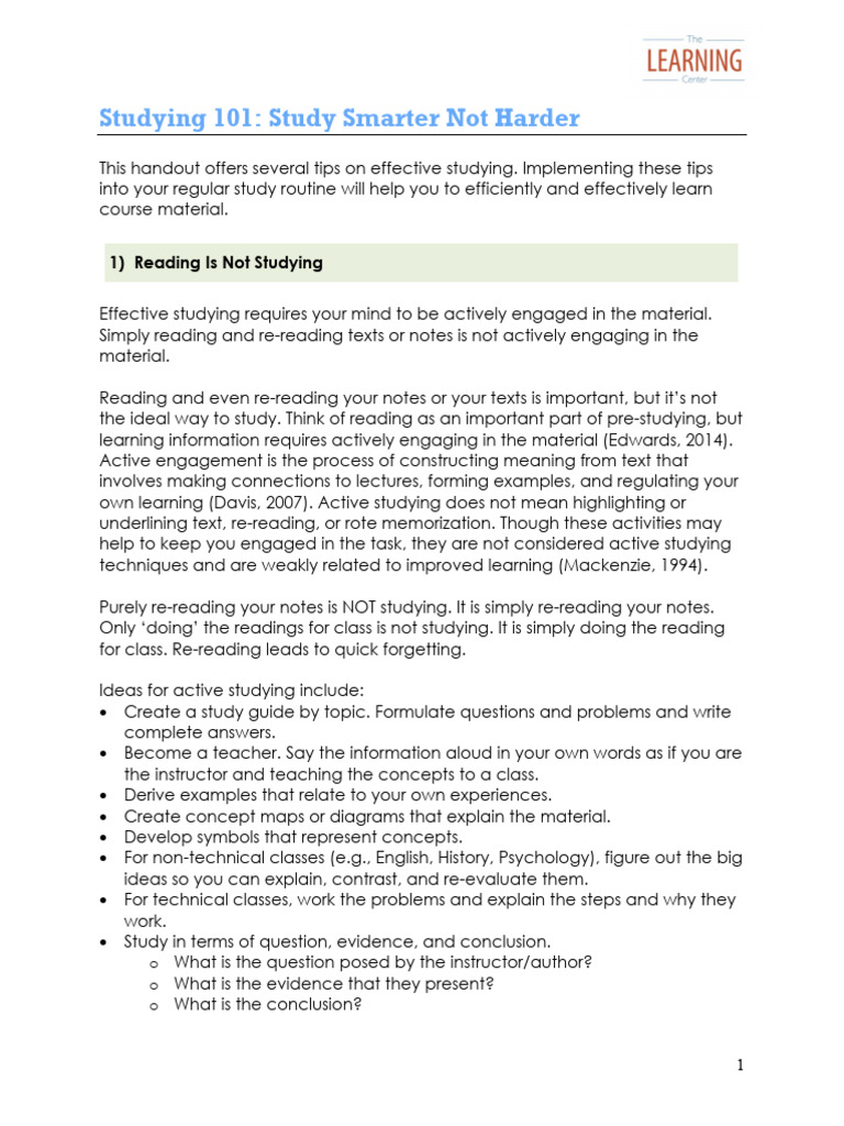 Studying-Smart Not Hard PDF | PDF | Concept | Learning