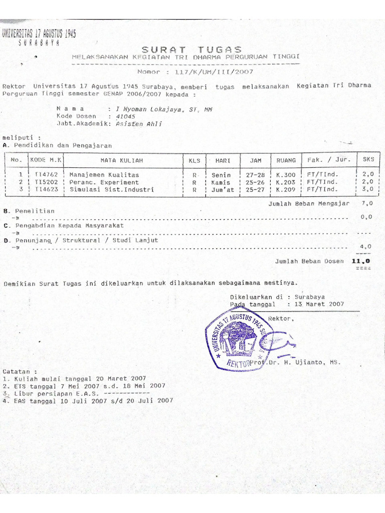 Surat Tugas Mengajar Semester Genap 2006 2007 Pdf