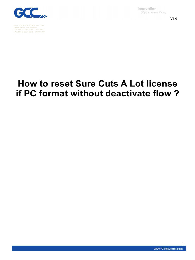 How to reset Sure Cuts A Lot license if PC format without deactivate