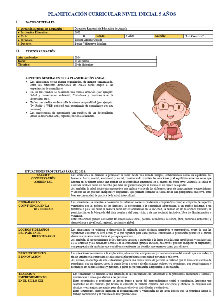 Planificación Curricular Inicial 5 Años | PDF | Aprendizaje | Las emociones