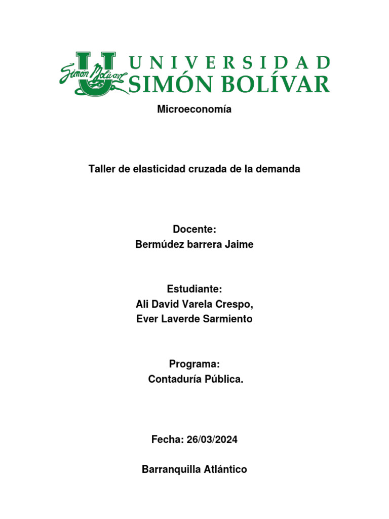 Taller de Elasticidad Cruzada de La Demanda | PDF | Elasticidad ...