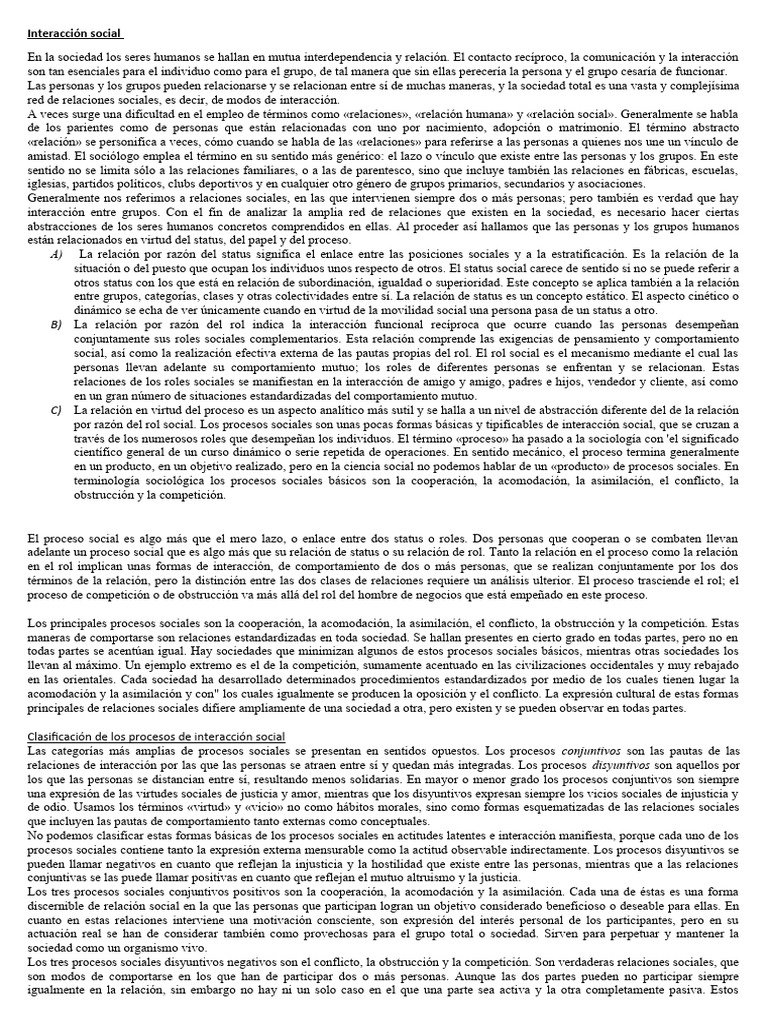 Procesos de Interacción Social en la Sociedad | PDF | Sociedad | Sociología