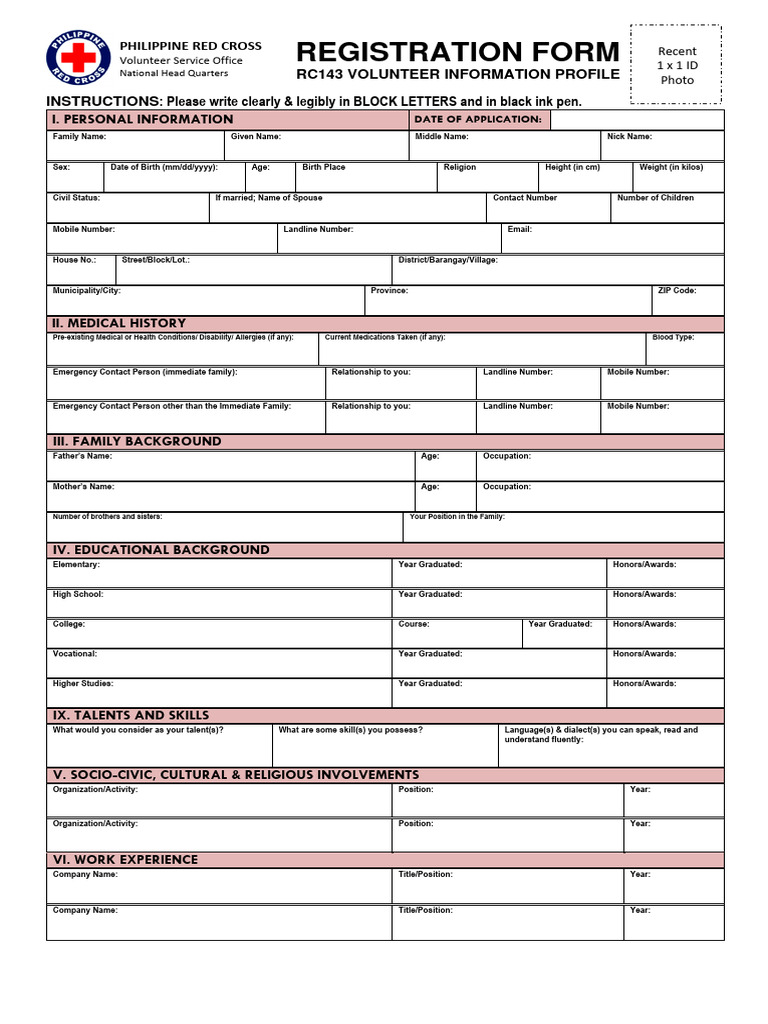 RC143 Volunteer Information Profile Form for RISO (1) | PDF | Consent ...