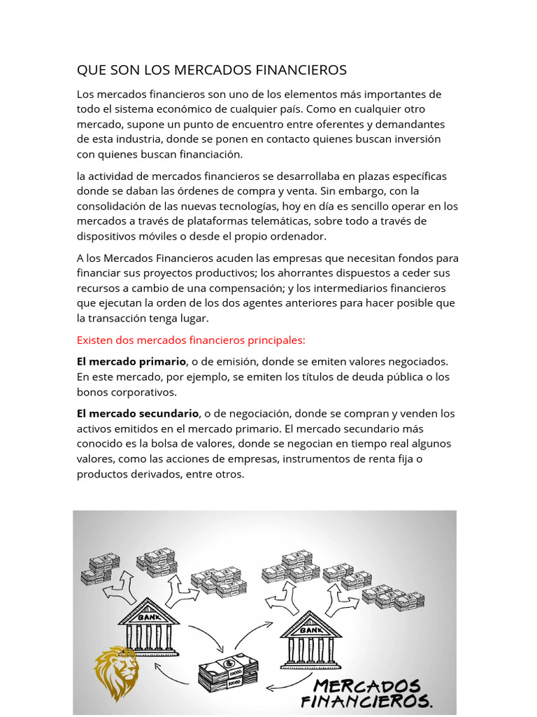 Que Son Los Mercados Financieros Pdf Mercado Economía Inversiones