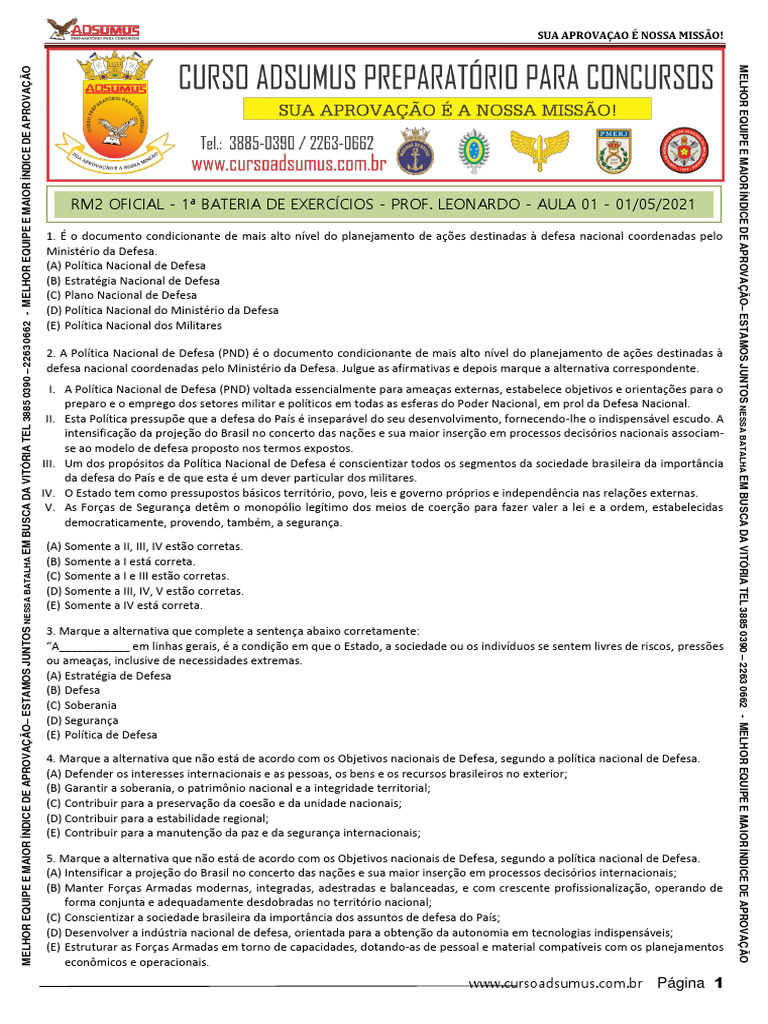 Aula 01 - 1 Bateria de Exercícios - 01 de Maio 2021 - Leonardo | PDF ...