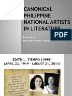 Canonical Philippine National Artists in Literature: Prepared by Miss Mary Katrine M. Belino
