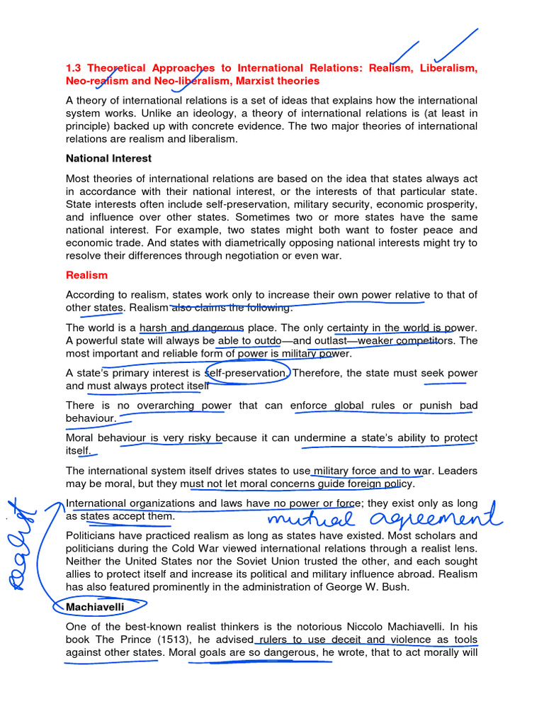 Key Theories of International Relations | PDF | Global Politics ...
