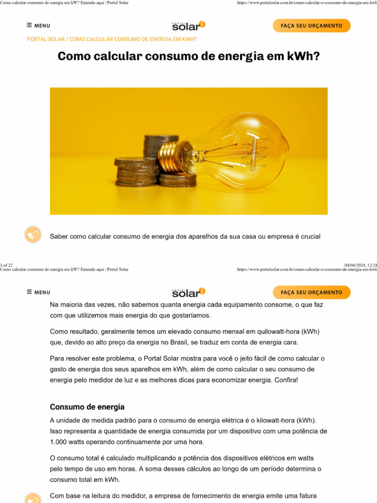 Calcular Gastos de Energia | PDF