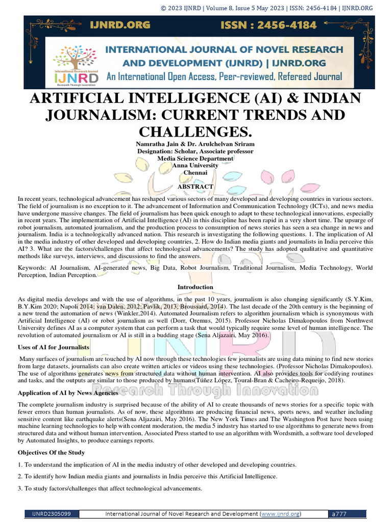 AI's Impact on Indian Journalism Trends | PDF | Artificial Intelligence ...