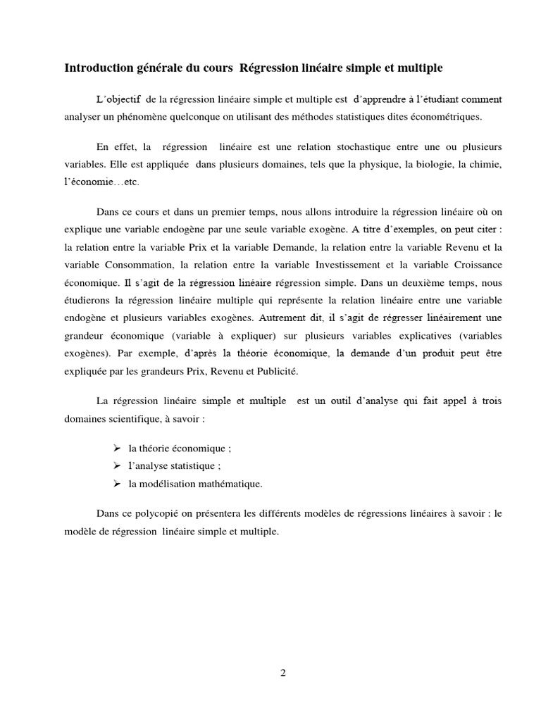 Modèle de régression linéaire simple | PDF | Régression linéaire ...