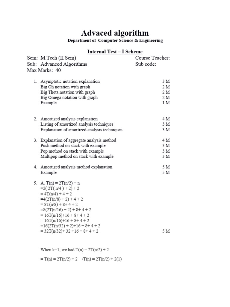 Advanced Algorithm | PDF | Time Complexity | Computational Complexity ...