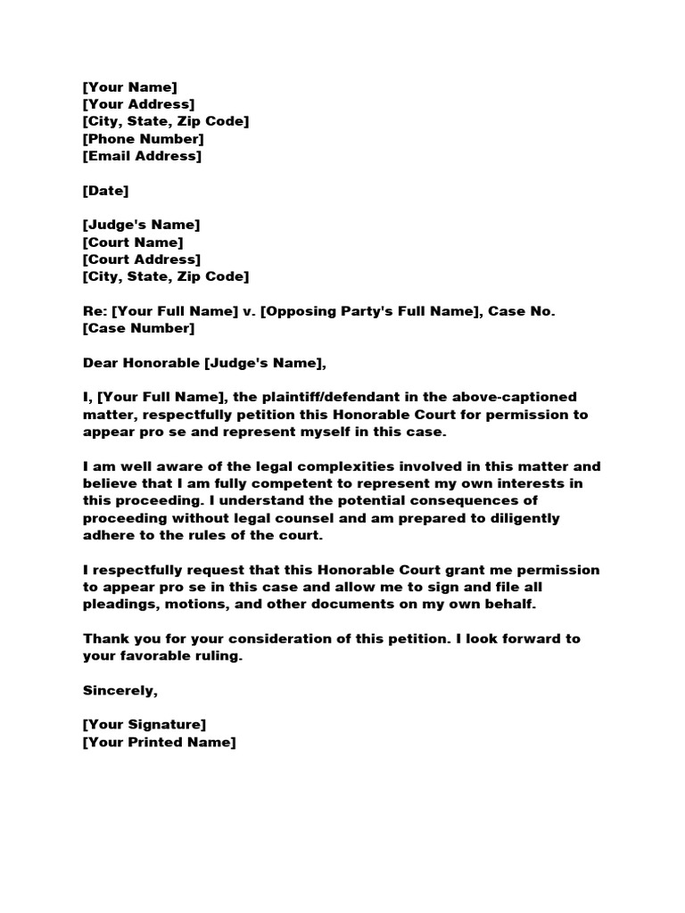Appearence in My Own Case Petition | PDF | Social Science | Law