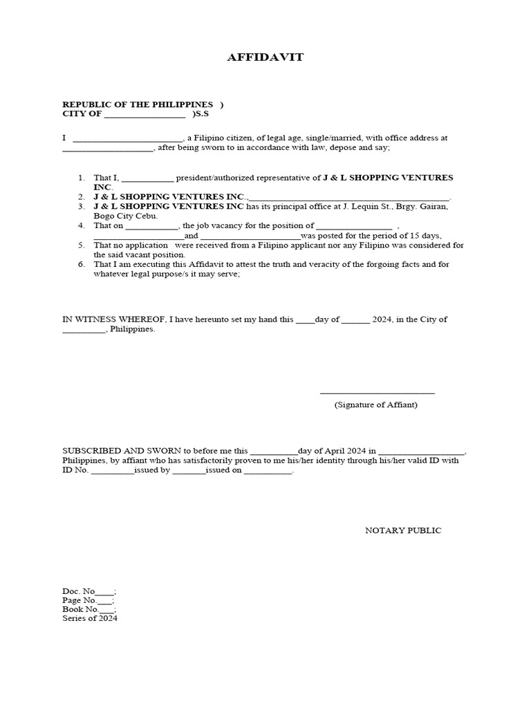 Affidavit of No Filipino Applicants | PDF