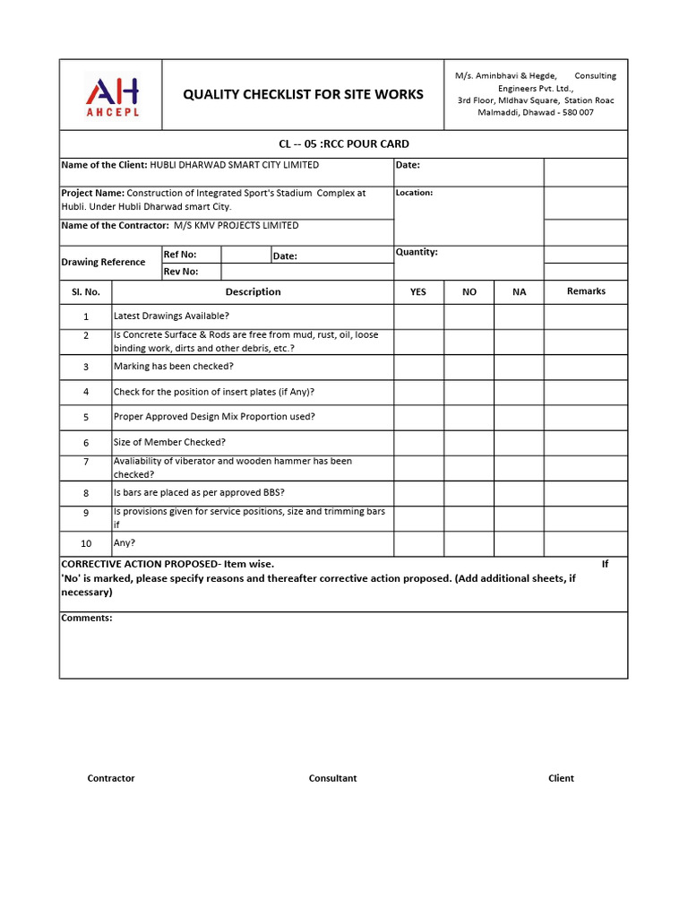 Quality Checklist for Construction Site | PDF | Technology & Engineering