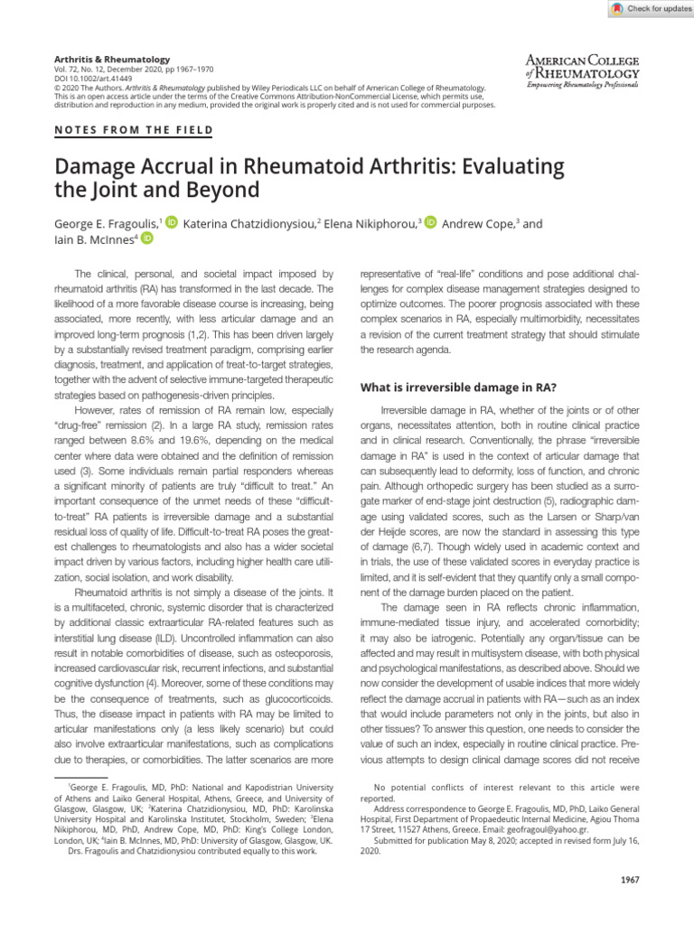 Arthritis Rheumatology - 2020 Evaluating The Joint and Beyond ...