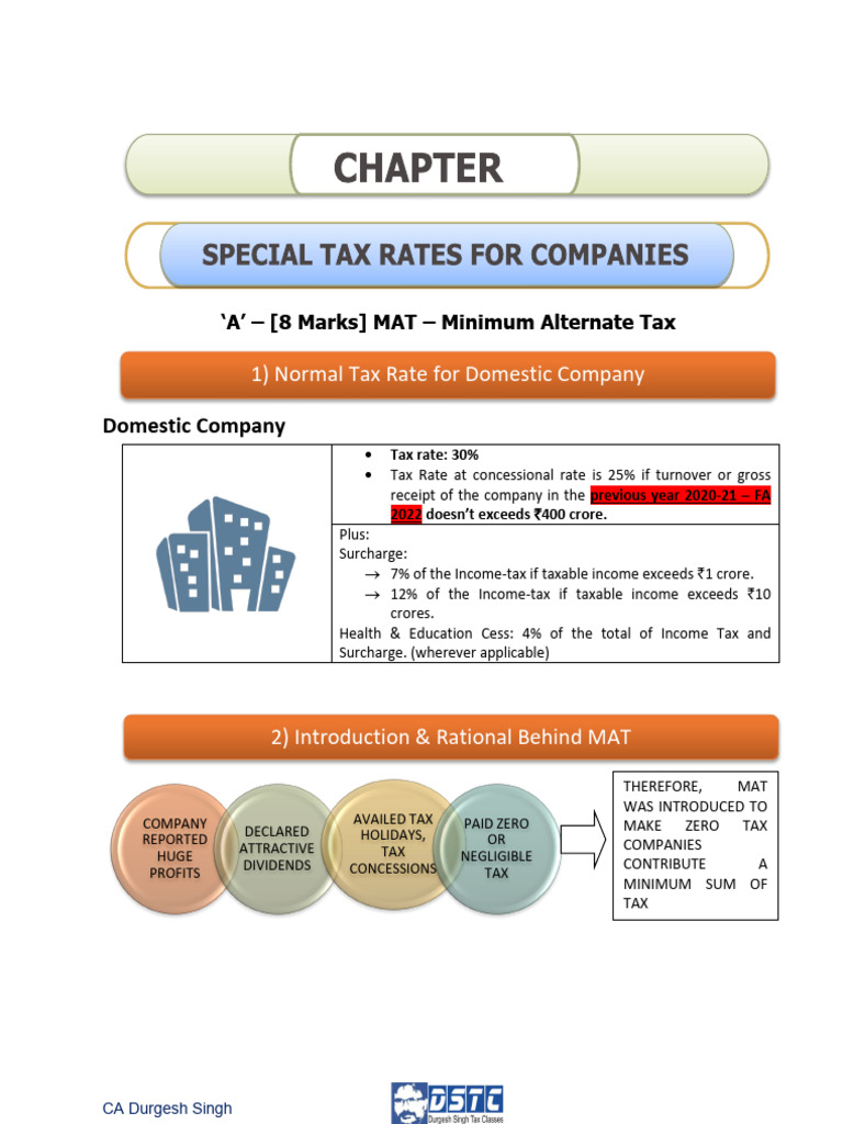 8.special Tax Rates of Companies & MAT PDF Taxes Depreciation